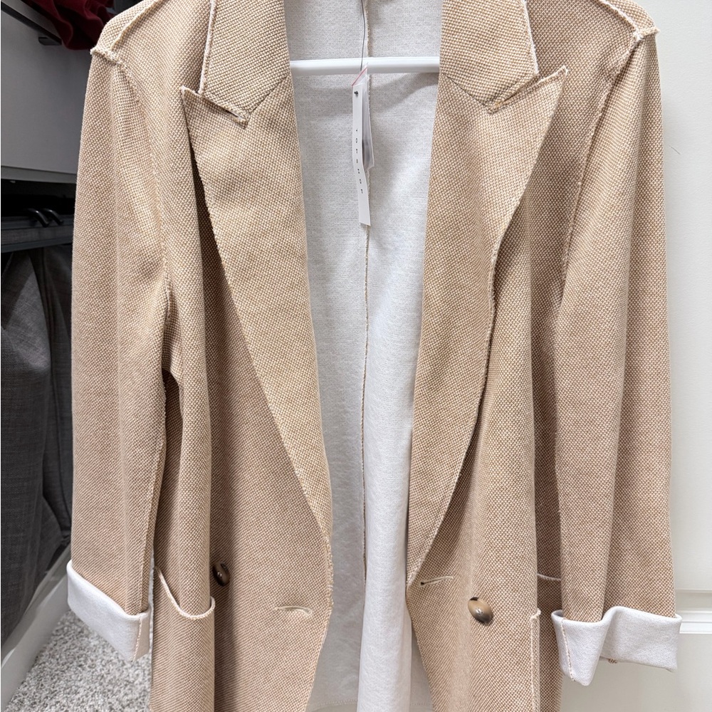 Nordstrom Beige Suit Jacket with White Accents